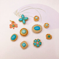 wholesale S925 gold-plated silver natural turquoise four-leaf clover oval accessory bracelet necklace charm DIY semi-finished product-Spacer Beads 2