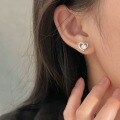 wholesale S999 Silver Korean Style Classic Stone-Studded Heart Earrings for Women, Minimalist and Versatile Ear Accessories with a Premium Feel-0-3