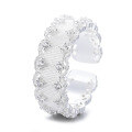 wholesale S925 Sterling Silver Emerald Green Zirconia Lace-Trimmed Ring Vintage Light Luxury Adjustable Index Finger Ring-0-4