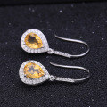 wholesale S925 Silver Light Luxury Natural Yellow Crystal Gemstone Earrings, High-End Sense with Inlaid Natural Gemstone Ear Accessories-0-1