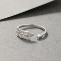 wholesale S925 Silver Korean Fashion Sweet Women's Hand Accessories, Zircon Inlaid Creative Personality Open Leaf Ring-0-2