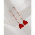 wholesale 925 Sterling Silver Large Red Heart Tassel Drop Earrings, Long Minimalist Dangle Earrings with Studs for an Elegant and Unique Style-0-2