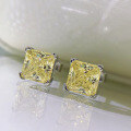 wholesale 925 Silver High Carbon Diamond Stud Earrings Bright Yellow Minimalist Ins Princess Cut 6*6mm Ice Flower Cut Earrings for Women-0-2