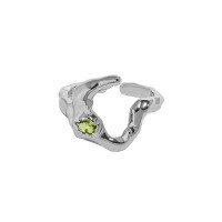 wholesale S925 Sterling Silver Korean Version Ins Minimalist Niche Design Irregular Surface with Micro-Set Zircon Open Adjustable Ring for Women-Platinum [No. 13/Adjustable] Opening adjustable
