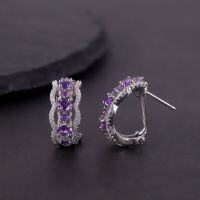 wholesale S925 Sterling Silver Elegant Natural Topaz Earrings New Style Group Opal Australian Opal Colored Gemstone Earrings with a High-End Feel-Natural amethyst earrings