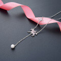 wholesale S925 Sterling Silver Unicorn Long Tassel Pendant Necklace for Women, Korean Style Minimalist Pink Zircon Collarbone Chain with Unique Design-0-2