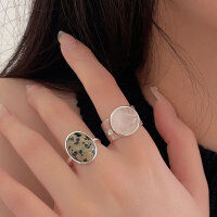 wholesale S925 Sterling Silver Natural Clear Crystal Ellipse Openwork Heavy Duty Ring Women's Korean Wholesale Trendy Ins Style Stackable Ring-Pebble model (pure silver)