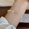 wholesale 925 Sterling Silver High-Shine Swarovski Pearl Bracelet Sweet Girly Four-Leaf Clover String Bracelet Light Luxury Beaded Minimalist Niche-0-2