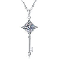 S925 Sterling Silver Moissanite T-Style Four-Ray Star Key Pendant Necklace, 1ct Wholesale.-High carbon stone  925 silver