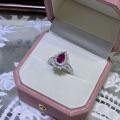 S925 Silver Lab-Grown Ruby Ring, Women's Light Luxury Minimalist Design-0-4