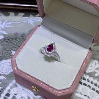 S925 Silver Lab-Grown Ruby Ring, Women's Light Luxury Minimalist Design-5*8mm cultured ruby ring  US size 8