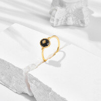 wholesale S925 sterling silver gold-plated retro lightweight luxury oval black onyx ring and pendant jewelry set for 22 autumn new collection-Black Onyx Pendant>One Size