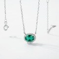 wholesale S925 Silver Cross-Border Exclusive Oval Lab-Grown Emerald Necklace, Minimalist Retro Style, Colored Gemstone Collarbone Chain-0-2