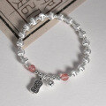wholesale 999 Silver National Style Design Attracting Wealth and Blessing Character Plaque Strawberry Quartz Cat's Eye Light Bead Bracelet S7389-0-2