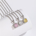 wholesale Sterling Silver Cross-Border Live Streaming High-Carbon Diamond Ice Flower Cut Necklace for Women, Yellow Diamond Pink Diamond Light Luxury Collarbone Chain Cross-Border New Accessory-0-1