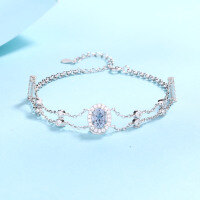 wholesale Pt925 silver women's moissanite fashion minimalist bracelet plated with Pt950 gold, ready for gift-giving, factory direct sales, wholesale in stock-1 carat blue moissanite &gt; 925 silver