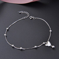 wholesale 925 Sterling Silver Butterfly Ballpoint Ankle Chain, Niche Design Ankle Jewelry, Temperament Korean Version Ins Style Chain for Cross-Border-Platinum anklet 925 silver