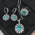 18K Gold Cultured Paraiba Sunflower Daisy Earrings Set-0-7