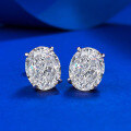 wholesale S925 Sterling Silver New High Carbon Diamond Ice Flower Cut Stud Earrings Oval 8*10 Prong Setting Minimalist-0-6