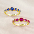 wholesale S925 Sterling Silver Red and Blue Sapphire Thin Ring, Fashionable and Unique Ring, Delicate Row of Diamond Ring, Minimalist Style, Trendy for Daily Wear-0-0