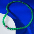wholesale Silver-set high-end jewelry, icy imperial green chrysoprase beaded necklace, versatile 60mm full strand, 50cm-0-5