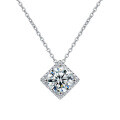 S925 Sterling Silver Moissanite Minimalist Cube Pendant Necklace-0-3