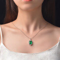 wholesale S925 Sterling Silver New 5ct 10*14mm Rectangle Synthetic Emerald Light Luxury Necklace 40+3cm-0-3