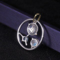 wholesale S925 Sterling Silver Plated Petite Design-Inspired Planet Collarbone Necklace with Natural Cream Blue Moonstone Gemstone Pendant-0-4