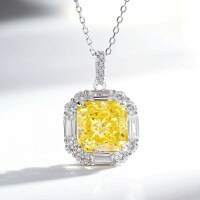 925 Silver Iced Flower Necklace with Full-Cut Radiant High-Carbon Diamonds in Purple, Yellow, and Pink.-Vibrant Yellow - XL062  Single Pendant