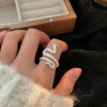 wholesale S925 Sterling Silver Serpentine Animal Retro Exaggerated Ring, Niche Punk Style Hip-Hop Ornate Coiled Snake Ring-0-2