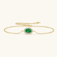 wholesale S925 Sterling Silver Oval Emerald Bracelet for Women Elegant Vintage Jewelry Cross-border Wholesale-Gold 925 silver