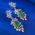 wholesale S925 Silver Mu Jing Jewelry 8*12 Autumn Wind and Falling Leaves Green Gemstone Earrings, Light Luxury Niche Design Earrings Wholesale for Women-0-3