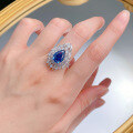 wholesale 925 Sterling Silver New European and American Style 8*12 Waterdrop Royal Blue Pear-Shaped Fashionable and Luxuriously Set Ring for Women with Drop Shipping-0-3