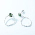 wholesale S925 Silver Japanese and Korean New Geometric Fashion Green Moss Earrings for Women, Natural Moss Agate Earrings, Detachable and Convertible-0-2