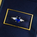 wholesale S925 Silver Fashion New Style 6*8mm Oval Simulated Sapphire Blue Corundum Versatile Ring-0-3