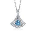 wholesale Zirconium metal creative fan-shaped sea blue zircon necklace, trending small skirt pendant collarbone chain, niche and high-end wholesale-0-4
