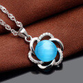 wholesale S925 silver metal Korean fashion elegant pendant necklace with synthetic cat's eye gemstone for women-0-3