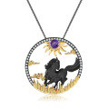 wholesale 925 Silver Chinese Style Zodiac Horse Pendant with Natural Gemstone-0-6