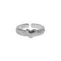 wholesale S925 Sterling Silver 700 Korean Version Ins Small and Minimalist Design Versatile Heart Texture Textured Open Adjustable Ring for Women-0-4