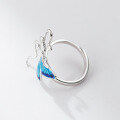 wholesale S925 Sterling Silver Small Fresh Sweet Ins Style Exquisite Asymmetric Enamel Butterfly Spirit Snake Ring R02872-0-4