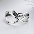 wholesale S925 Sterling Silver Korean Dongdaemun Stylish Minimalist Irregular Double-Layer Hollow Cross Open Ring-0-2