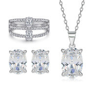 wholesale S925 Sterling Silver European and American Wide Three-Row Zircon Ring Set with Matching Pendant Necklace and Stud Earrings-Earrings TLED121 925 silver