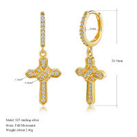 wholesale 18K Gold Plated Sterling Silver Moissanite Cross Earrings, Fashionable and Unique Earrings-Gold 925 silver