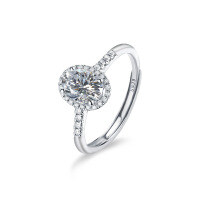 S925 Sterling Silver Moissanite Oval Adjustable Open Ring-Open ring (white gold)  1-carat moissanite (oval shape, 5*7mm)