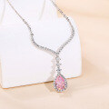 wholesale S925 Sterling Silver Summer Pink Diamond Teardrop Small and Fresh Daily Wear All-Match Necklace Live Streaming Hit Collarbone Chain with Ice Flower Cut-0-3