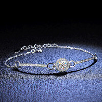 925 Sterling Silver Moissanite Round Bead Simple Bracelet for Women-1 carat (eight hearts and eight arrows zircon)  925 silver