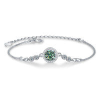 S925 Sterling Silver Moissanite Bubble Bead Bracelet for Women-1-carat green moissanite