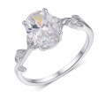 wholesale S925 Silver Oval Moissanite Ring with Leaf Inlay, Niche Design Bestseller-0-5