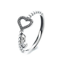 wholesale S925 Sterling Silver Vintage Love Heart Inlaid Zircon Fringe Ring Ins Korean Style Fashion Niche Design Index Finger Ring-441J/approx. 1.6g Adjustable opening