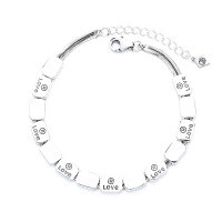 wholesale S925 Sterling Silver Retro Heavy-Duty Square Love Letter Necklace and Bracelet Trendy Hip-Hop Jewelry-387L/bracelet about 12.1g 925 silver